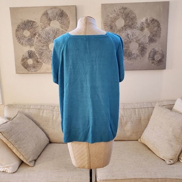 Nic + Zoe Linen Button Up Knit Tee size XXL in Deep Turquoise - NEW - Picture 9 of 13